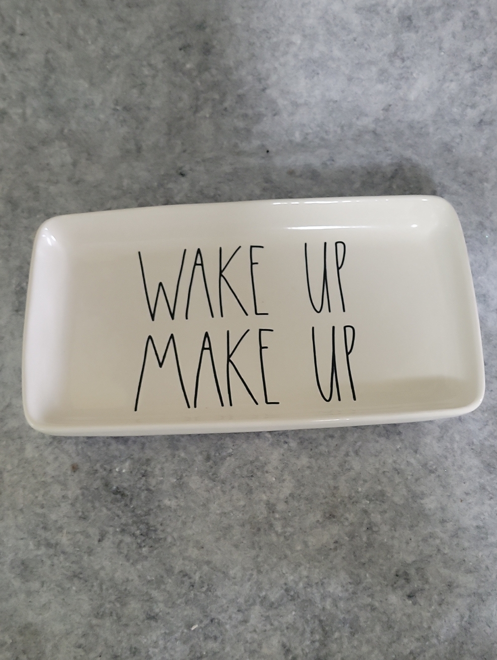 Rae Dunn Cream Ceramic Makeup Tray with Black Lettering